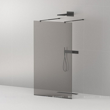 LIBERTA-L-2-110-GR-NERO Душевая перегородка с возможностью двустороннего входа, стекло графит, профиль чёрный, 1100x1950 мм