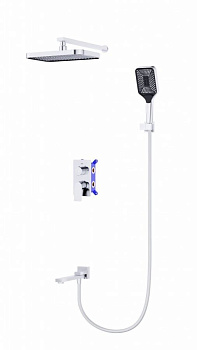DUE Душевой комплект встраиваемый с изливом (смеситель встраиваемый, верхний душ, ручной душ со шлангом, штуцер с держателем), хром DUE-VDSET-CRM