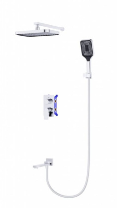 DUE Душевой комплект встраиваемый с изливом (смеситель встраиваемый, верхний душ, ручной душ со шлангом, штуцер с держателем), хром DUE-VDSET-CRM