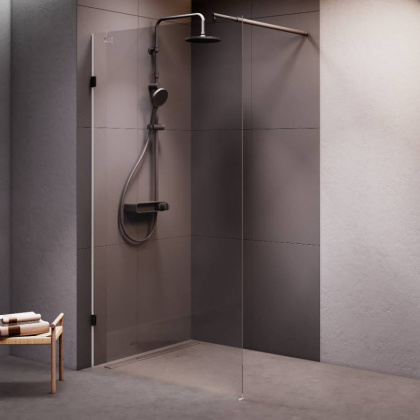 W94WI-110-F1-BTE Душевая перегородка X-Joy 110x195, стекло прозр. 6 мм + покрытие, фурнитура черный