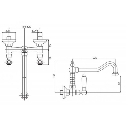 DIAMOND-LLP-01-Sw Кухонный смеситель настенного монтажа, хром, ручки Swarovski