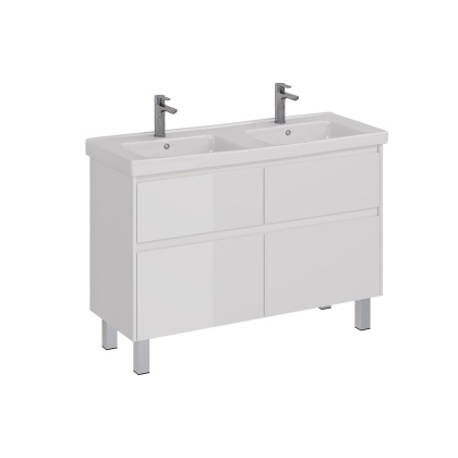 Тумба Lemark COMBI 125см под 2 раковины, подвесная/напольная,4 ящика, цвет корпуса, фасада: Белый глянец