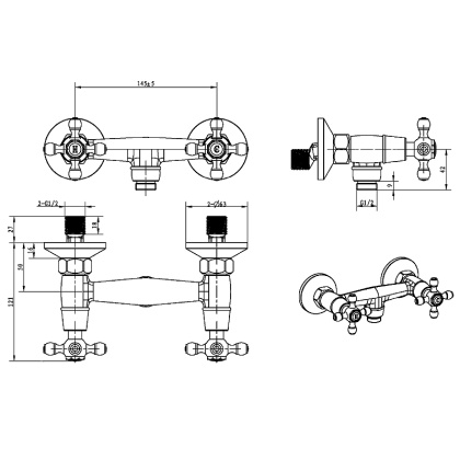 Смеситель для душа ROYAL CRYSTAL, золото_Комплект