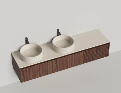 Подвесная тумба Domino 2000, шпон, для двух раковин, с фрезеровкой Подвесная тумба Domino 2000, шпон, для двух раковин, с фрезеровкой