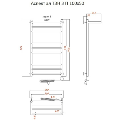 Полотенцесушитель Аспект эл ТЭН 3 П 100*50 (ЛЦ6) Полотенцесушитель Аспект эл ТЭН 3 П 100*50 (ЛЦ6)