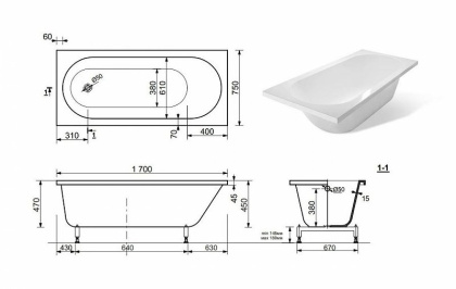 Ванна из искусственного мрамора Эстет Честер 170x75                                                 