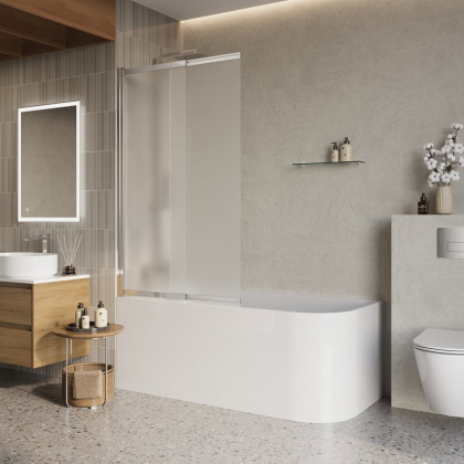 LUCE-VF-11-80/145-C-Cr Душевая шторка на ванну, Условный размер, мм:800x1450 Габариты с диапазоном регулировок, мм:800-815 