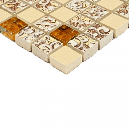 Мозаика стеклянная с камнем Dreams Beige (чип 8*15*15) 300*300(11шт.-0.99м2), м2 Мозаика стеклянная с камнем Dreams Beige (чип 8*15*15) 300*300(11шт.-0.99м2), м2