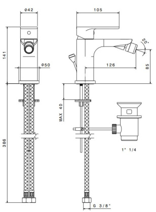 Смеситель для биде PIANO однорычажный с донным клапаном, хром глянец