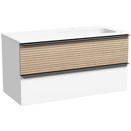 Тумба подвесная SANCOS Delta 995х445х500, c двумя ящиками оснащенными доводчиками, правая, дуб светлый/белый , арт. DL100RW