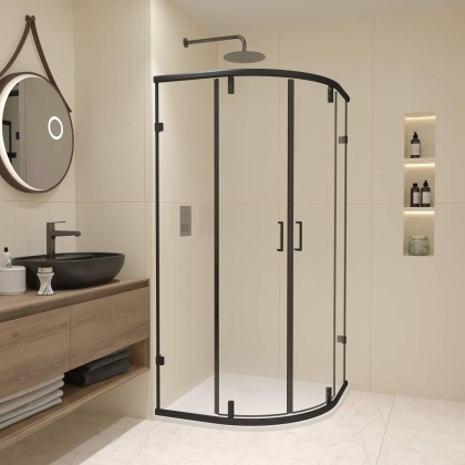 Душевой уголок  80*80*185 RGW CL-55-B Полукруг/Чёрный/Прозрачное/6 мм