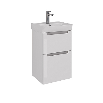 Тумба Lemark BUNO 45см под 1 раковину, подвесная/напольная, 2 ящика, цвет корпуса, фасада: Белый глянец