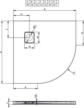 Акриловый душевой поддон Riho Basel 451 90x90 черный глянец, накладка хром DC981600000000S