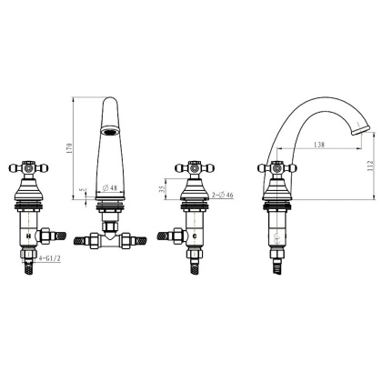 Смеситель для раковины на 3 отверстия_Комплект