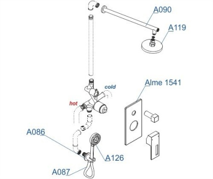 A16590 Встраиваемый комплект для душа с верхней душевой насадкой и лейкой Wasserkraft