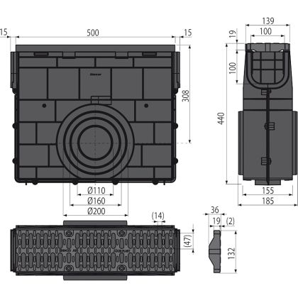Пескоуловитель для дренажного канала AVZ104 с пластиковой рамой и пластиковой решеткой А15