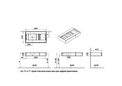 Модуль 90 см под раковину с выдвижным ящиком, левосторонний, темный вяз