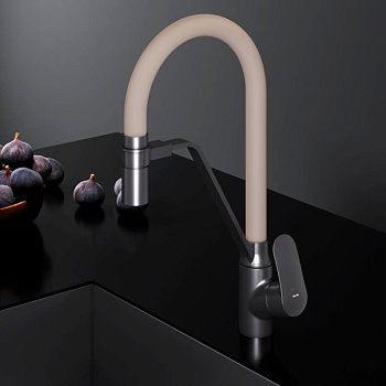 F8007826 Like, смеситель для кухни с каналом для питьевой воды и гибким изливом, черн., бежевый изли