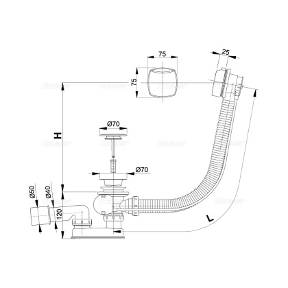 Сифон для ванны автомат комплект, хром