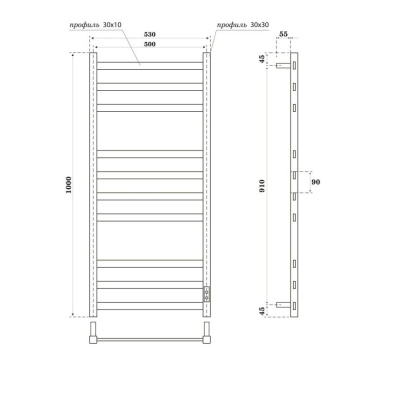 Полотенцесушитель электрический Point Меркурий PN83850GR П10 500x1000, диммер справа, графит премиум