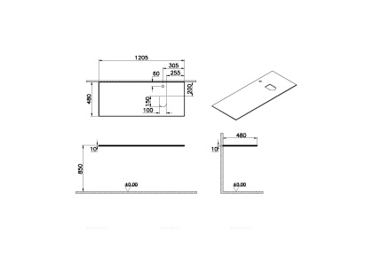 Столешница стеклянная Origin 120 см, правосторонняя, белая