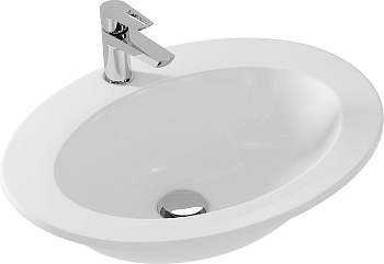 Овальная, накладная раковина на столешницу Gamma с отверстием под смеситель, размером 63 см.