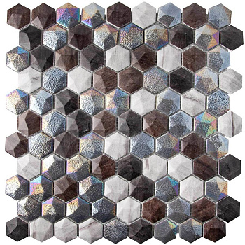 Стеклянная мозаика, FOREST MIX, Hexagon Стеклянная мозаика, FOREST MIX, Hexagon