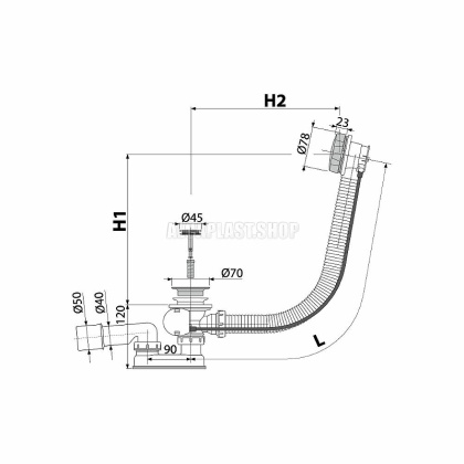 Сифон для ванны автомат комплект, бронза-антик