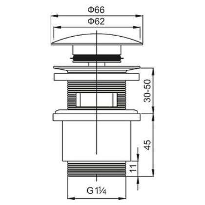 CZR-SAT5-01 Донный клапан с системой "Клик-клак" с переливом, хром