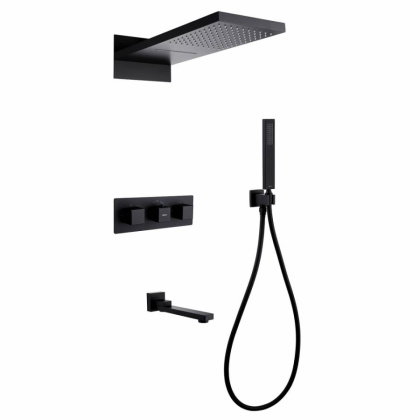 Душевая система ABBER Daheim AF8253B скрытого монтажа с изливом, термостат, черный матовый Душевая система ABBER Daheim AF8253B скрытого монтажа с изливом, термостат, черный матовый