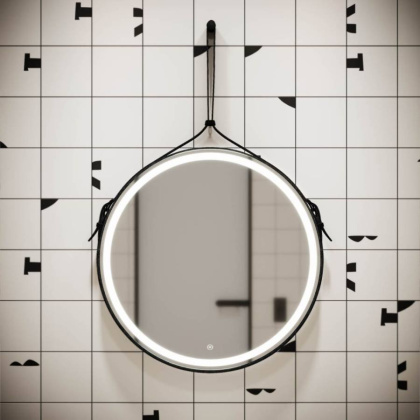 Зеркало для ванной комнаты  SANCOS Dames D650 с подсветкой , ремень из натуральной черной кожи, арт. DA650 Зеркало для ванной комнаты  SANCOS Dames D650 с подсветкой , ремень из натуральной черной кожи, арт. DA650