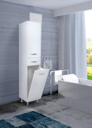 Пенал Onika Модерн 26 напольный, белый, с бельевой корзиной, правый