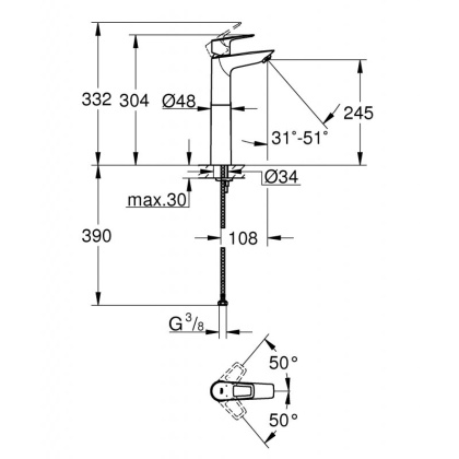 Смеситель Grohe BauLoop для раковины 23764001 хром Смеситель Grohe BauLoop для раковины 23764001 хром