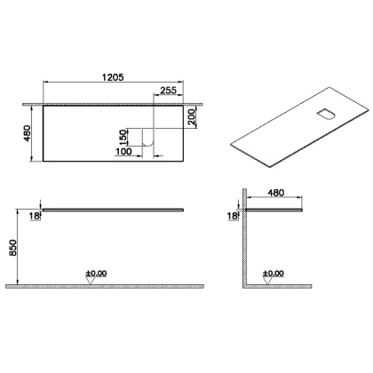 Столешница 120 см, правосторонняя, дуб