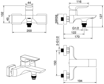Смеситель для ванны с душем Allen Brau Infinity 5.21006-31 черный матовый Смеситель для ванны с душем Allen Brau Infinity 5.21006-31 черный матовый