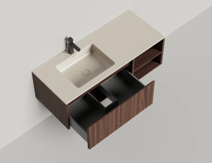 Подвесная тумба Domino 1200, шпон, с открытой полкой, под встраиваемую раковину