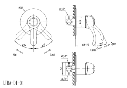 LIRA-C-DIM-01 Встраиваемый смеситель для душа Исполнение: Хром 