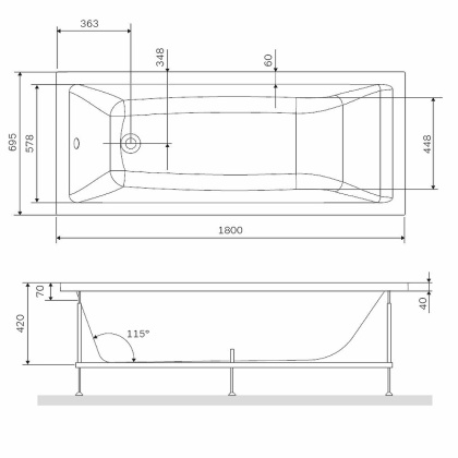 W93A-180-070W-R Gem  каркас для ванны 180х70 см