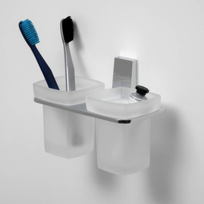 Подстаканник двойной Lopau, 18х13х10,5 см, хром и белый, K-6028D