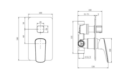 Смеситель для ванны AQUATEK (внешняя и скрытая часть) AQ1046CR ВЕГА 