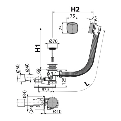 Сифон для гидромассажных ванн, хром