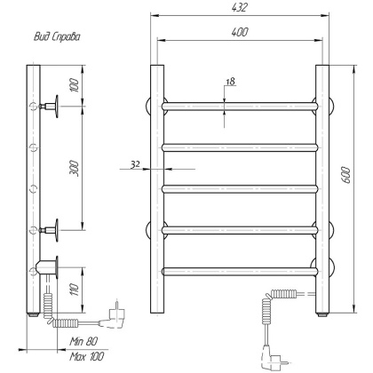 Полотенцесушитель электрический Domoterm Классик DMT 109-5 40x60 ЧРН EKR, черный матовый Полотенцесушитель электрический Domoterm Классик DMT 109-5 40x60 ЧРН EKR, черный матовый