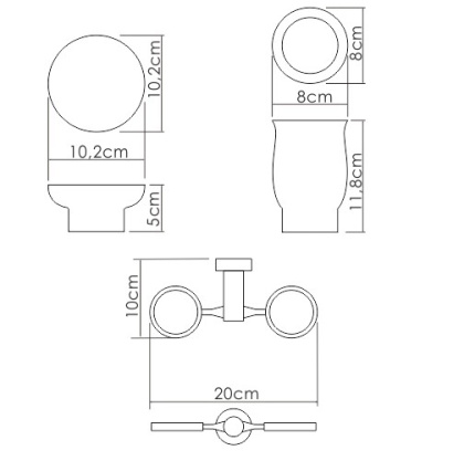 Стакан для зубных щеток и мыльница, 20х11,8х10,2 см, белый и хром, K-24126