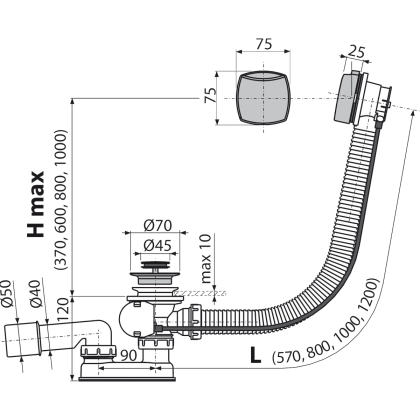 Сифон для ванны автомат комплект металл, aрт.A55K NEW-80