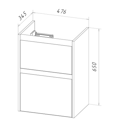 Тумба Lemark COMBI 50см под 1 раковину, подвесная/напольная, 2 ящика, цвет планки: Чёрный, цвет корпуса, фасада: Белый глянец