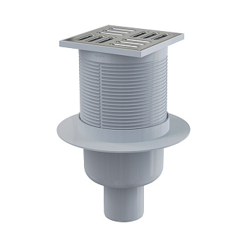 Сливной трап 105×105/50 мм прямой сток, решетка из нержавеющей стали, гидрозатвор мокрый