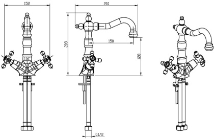 Смеситель для умывальника, высокий_Комплект