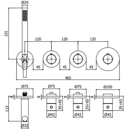 Смеситель для ванны с душем Paffoni Modular Box MDE000NO