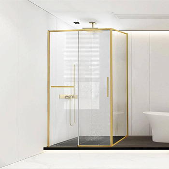Душевой уголок Slim Soft VSR-1SS9014CLG, 1400*900, брашированное золото, стекло прозрачное