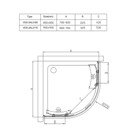 Душевой уголок Alhpa VSQ-3AL900MT, 900*900, хром, стекло текстурное